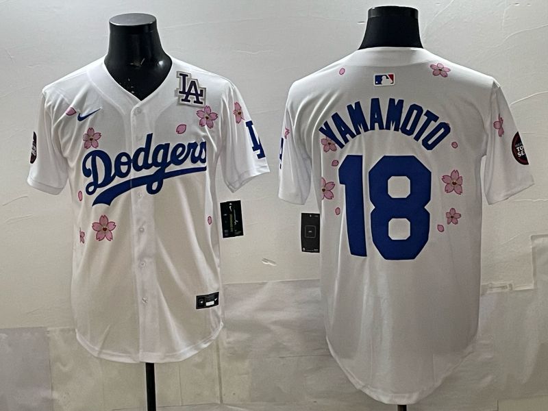 Men 2025 Los Angeles Dodgers #18 Yamamoto White Sakura Edition Nike MLB Jersey style 0011